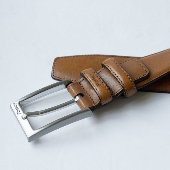 FInsbury Tan Leather Western Belt Minimalist Quiet Luxury Camel Silver Belt - Picture 8 of 11